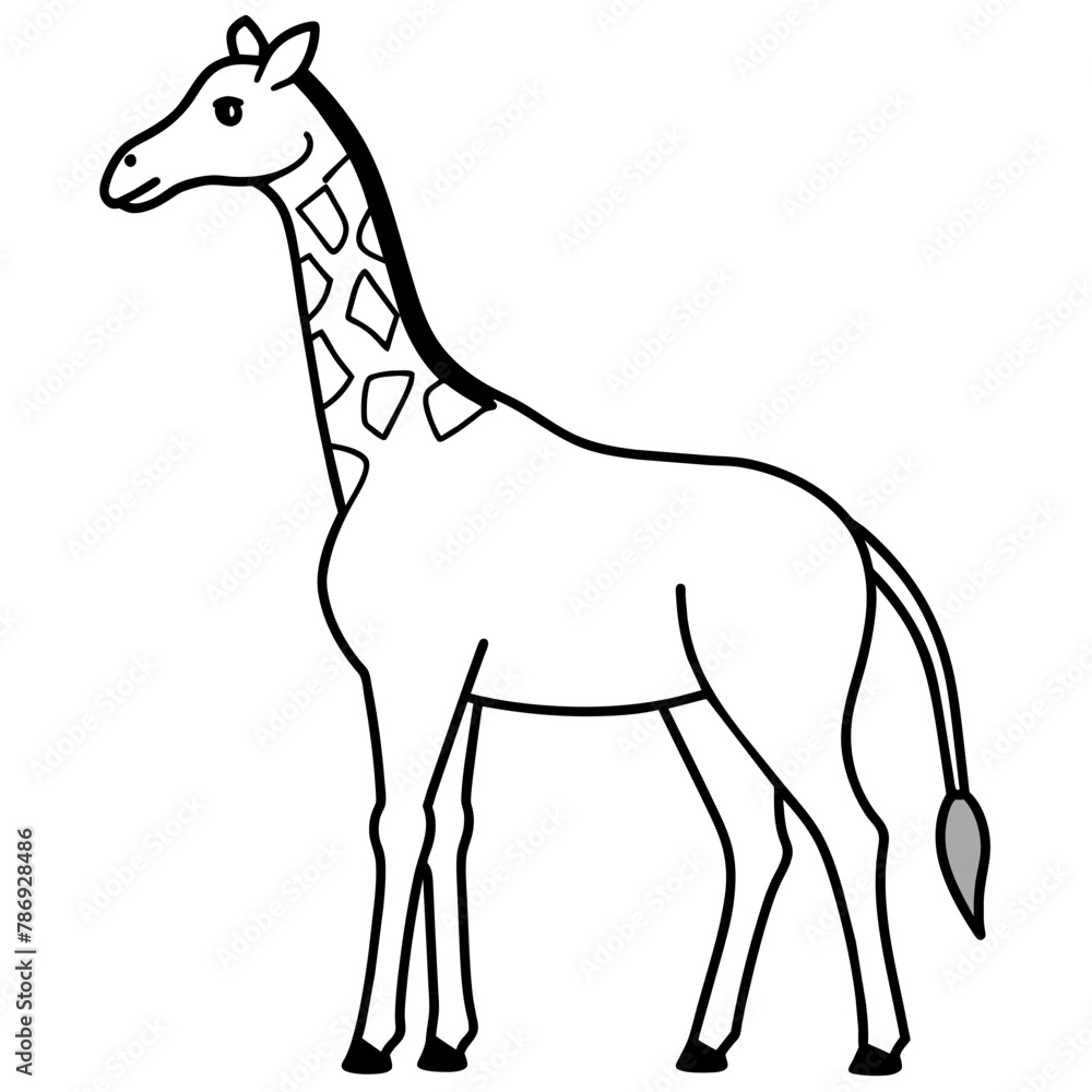 Obraz premium giraffe isolated mascot,giraffe silhouette,giraffe vector,icon,svg,characters,Holiday t shirt,black giraffe drawn trendy logo Vector illustration,giraffe line art on a white background