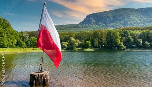 The Flag of Poland Among the Lake.