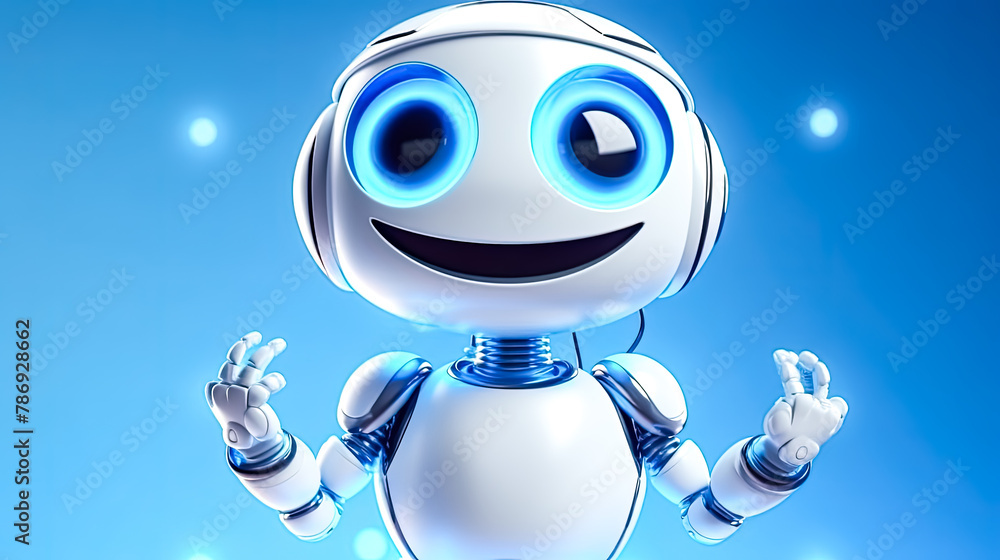 A robot with blue eyes and a smile on its face A robot with blue eyes and a smile on its face