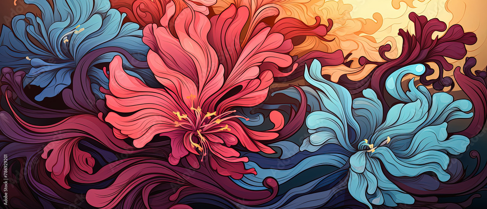 a many different colored flowers in a painting a many different colored flowers in a painting