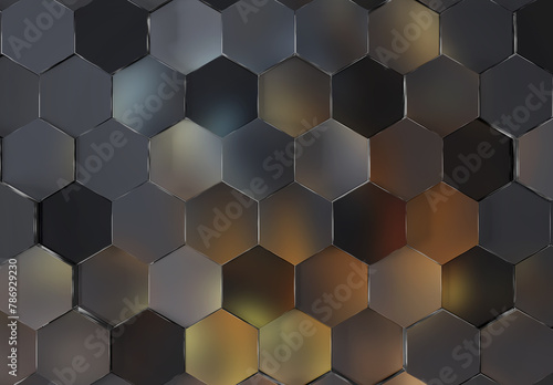 Grey and gradient glossy hexagons background pattern. Abstract hexagonal texture. 3D rendering