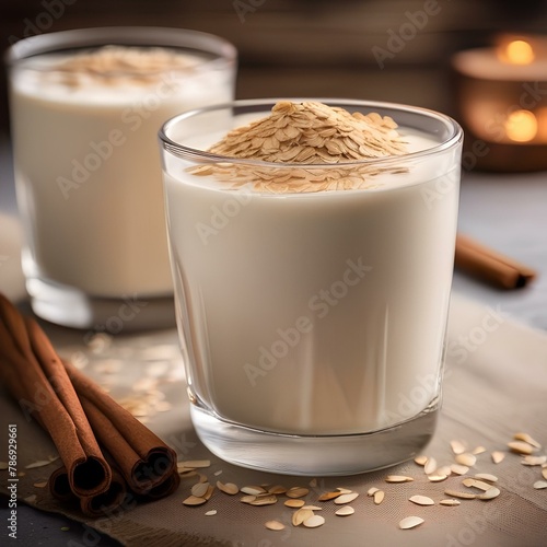 A glass of creamy oat milk with a sprinkle of cinnamon5