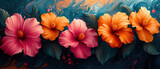 a three flowers that are on a colorful background