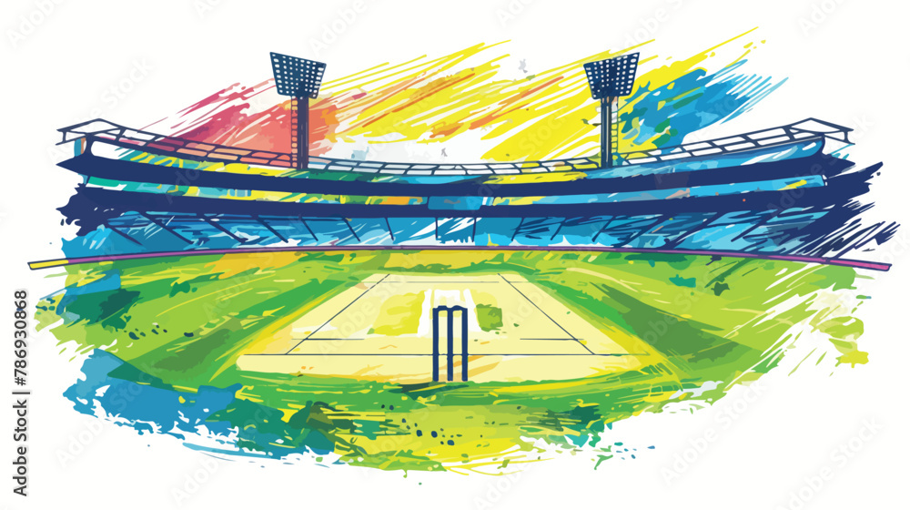 Cricket stadium line drawing illustration vector. Pla - obrazy, fototapety, plakaty 