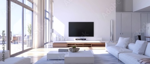 3D rendering of the smart TV in the living room.