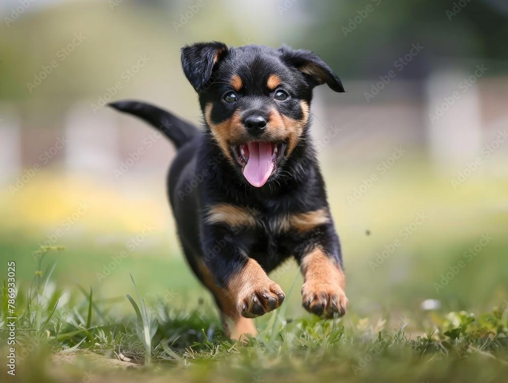 A little dog running on the grass A little dog running on the grass