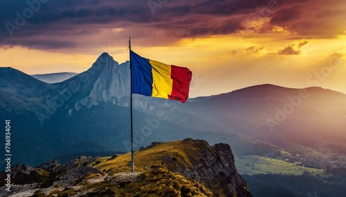 The Flag of Romania On The Mountain.