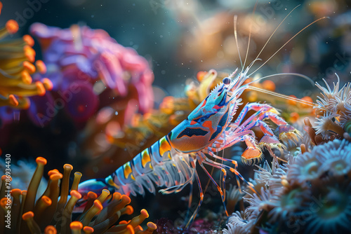 Colorful Mantis Shrimp Over Coral Reef