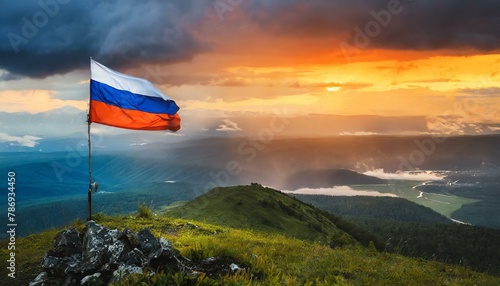The Flag of Russia On The Mountain. photo