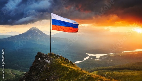 The Flag of Russia On The Mountain.