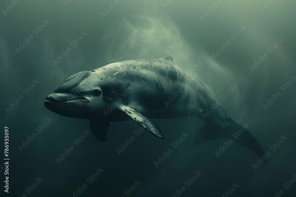 Obraz premium A scene depicting the graceful underwater dance of the vaquita, the worlds most endangered marine
