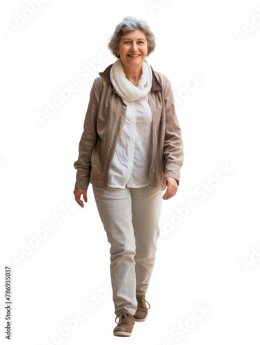 portrait of a mature woman walking, transparent, isolated on transparency background PNG