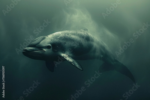 A scene depicting the graceful underwater dance of the vaquita, the worlds most endangered marine