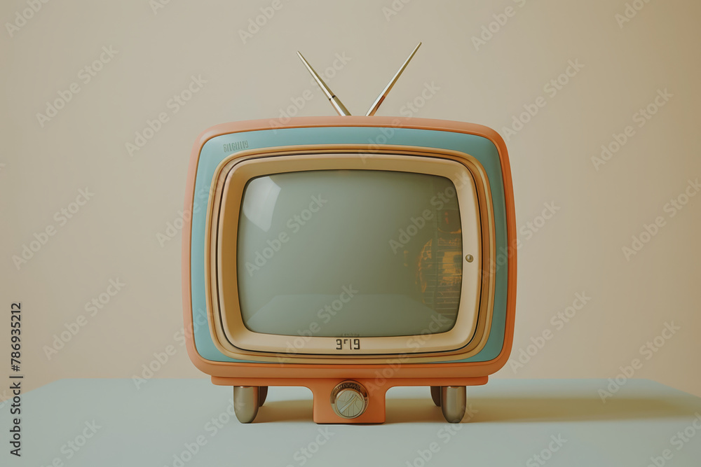 Vintage Coral Television on a Pastel Background