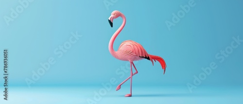 Rubber flamingoes on pastel blue background. Summer concept. 3D render