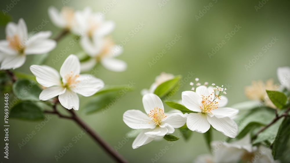A delicate Tung Blossom, pure white against a backdrop of lush greenery A delicate Tung Blossom, pure white against a backdrop of lush greenery