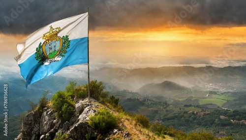 The Flag of San Marino On The Mountain.