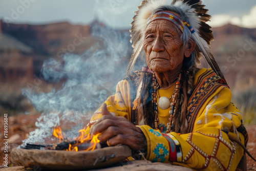 An image of a shaman advising a mining company on how to minimize ecological disruption by aligning photo