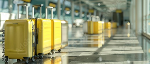 3D render of suitcases in an airport. Travel concept.