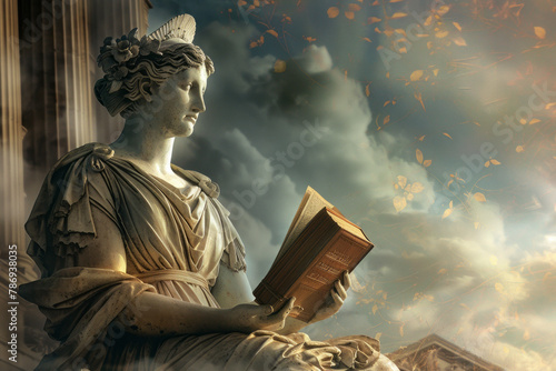An image of Athena, goddess of wisdom, promoting an educational platform, her endorsement emphasizin photo