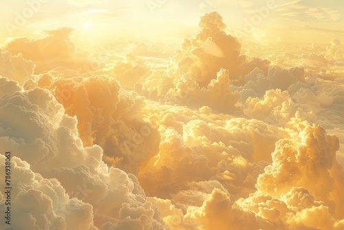 Subtle beige and soft yellow stratospheric clouds blending into a golden sky, creating a delicate and elegant early morning scene