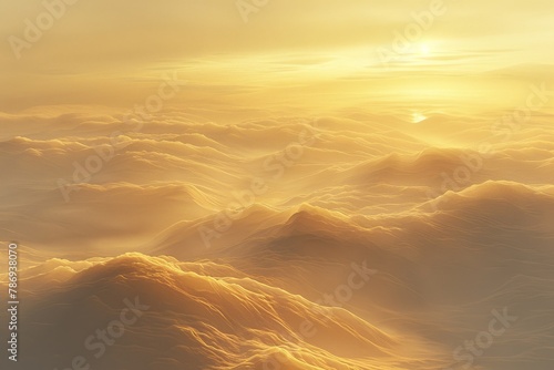 Subtle beige and soft yellow stratospheric clouds blending into a golden sky, creating a delicate and elegant early morning scene #786938070