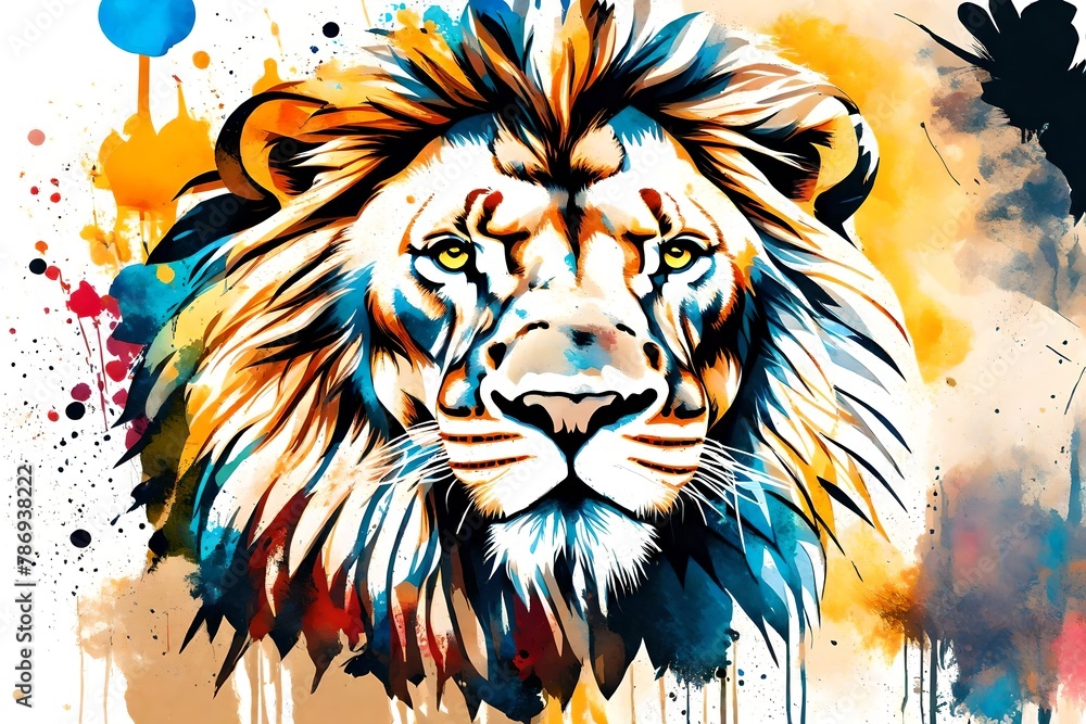 lion head colourful painting