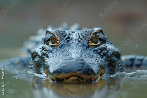 An image showing a Gharial crocodile, its distinctive long, narrow snout emerging from the river wat