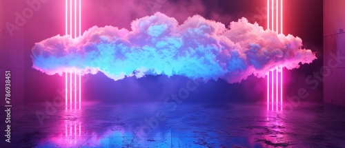 Abstract neon lighting background with clouds. 3D rendering