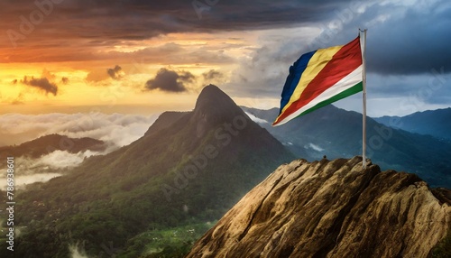 The Flag of Seychelles On The Mountain.