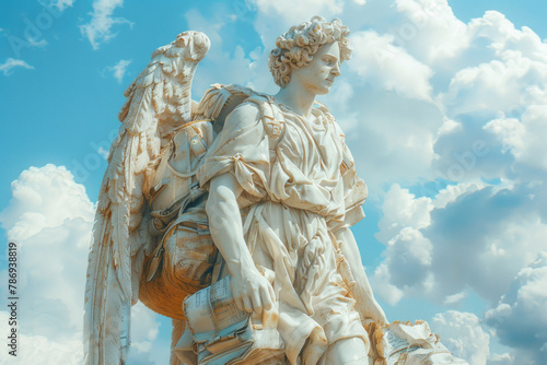A depiction of Hermes, god of travel and commerce, promoting a travel agency with a campaign that hi