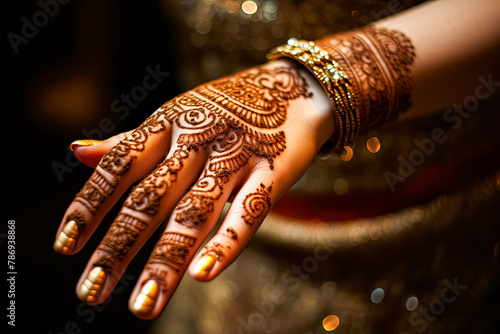 A woman's hand with henna on it. photo