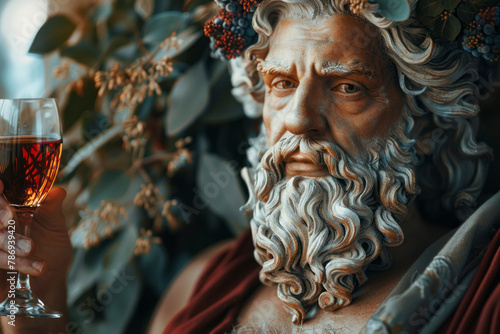 A photograph of Dionysus, god of wine and festivities, as the ambassador for a luxury wine brand, ce photo