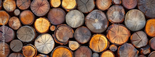 A background of wooden slices arranged in an abstract pattern  texture of wood with various shades of brown  tan  and light grain. Abstract background made of wood slices. Texture for wall design