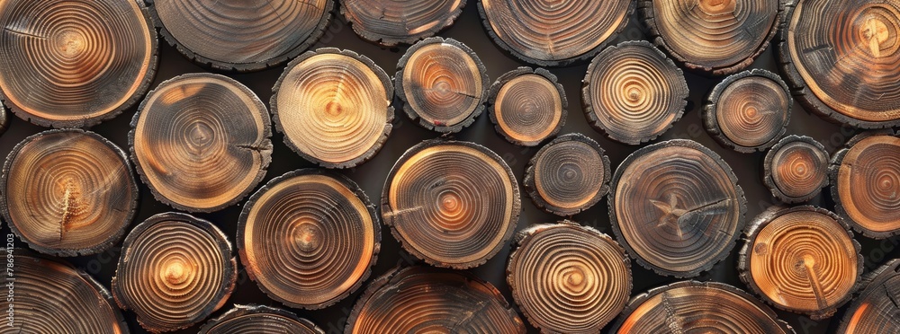 A background of wooden slices arranged in an abstract pattern, texture of wood with various shades of brown, tan, and light grain. Abstract background made of wood slices. Texture for wall design A background of wooden slices arranged in an abstract pattern, texture of wood with various shades of brown, tan, and light grain. Abstract background made of wood slices. Texture for wall design