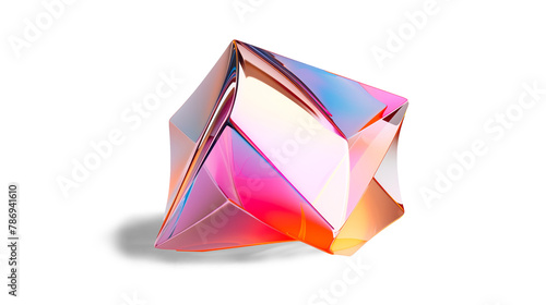 An abstract 3D geometric shape with a glossy surface on a transparent background