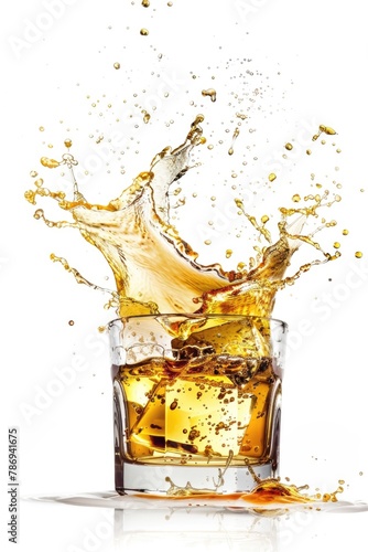 A glass of whiskey with a splash of liquid. Ideal for bar or restaurant concepts