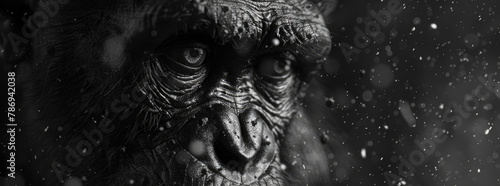 A powerful gorilla standing in the rain. Suitable for nature and wildlife themes