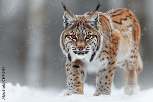 Felidae Carnivore with Big Cat looks at camera in snowcovered terrain © RichWolf