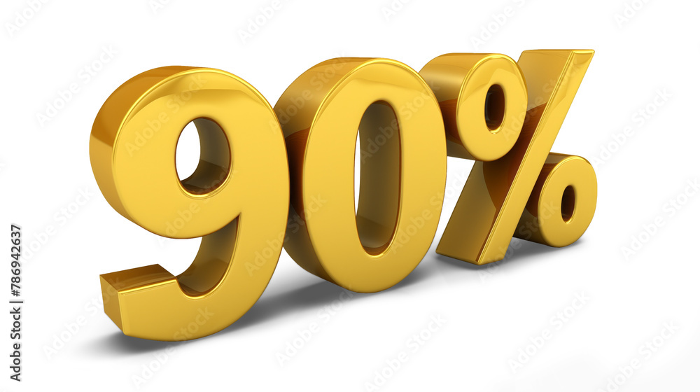 Number 90% in vivid yellow on a transparent background