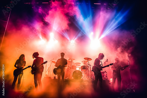 A group of musicians are playing on stage in front of a crowd