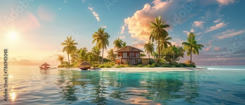 Vacation island on the sea in summer. 3D rendering