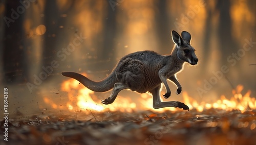 A kangaroo adapts to darkness during a forest fire event