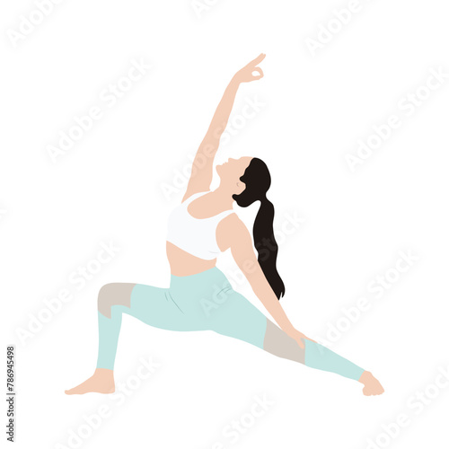 Virabhadrasana, yoga, pose, warrior, balance, flat, girl, character, silhouette, balancing, fitness, exercise, clipart, vector illutration