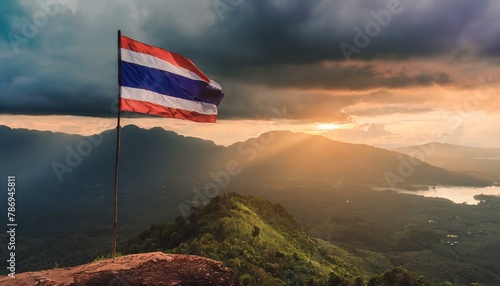 The Flag of Thailand On The Mountain.