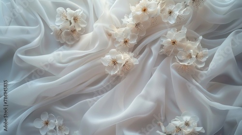 Close-up of white cloth with delicate flowers, perfect for textile backgrounds
