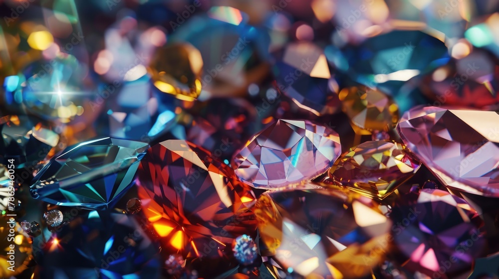 Close-up view of various colored diamonds, perfect for jewelry or gemstone concepts Close-up view of various colored diamonds, perfect for jewelry or gemstone concepts