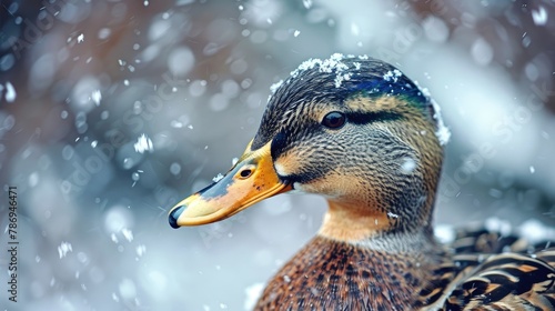 Duck s head during the winter photo