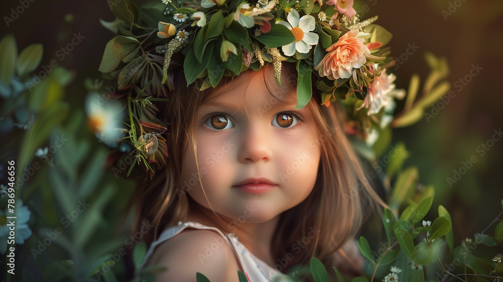 portrait of the girl in a wreath of flowers portrait of the girl in a wreath of flowers