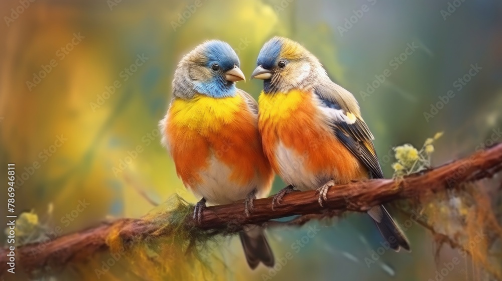 Couple of romantic cardinal birds on a branch. Love concept Couple of romantic cardinal birds on a branch. Love concept